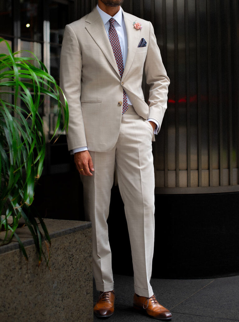 Bespoke beige wedding suit by Singapore suit tailor