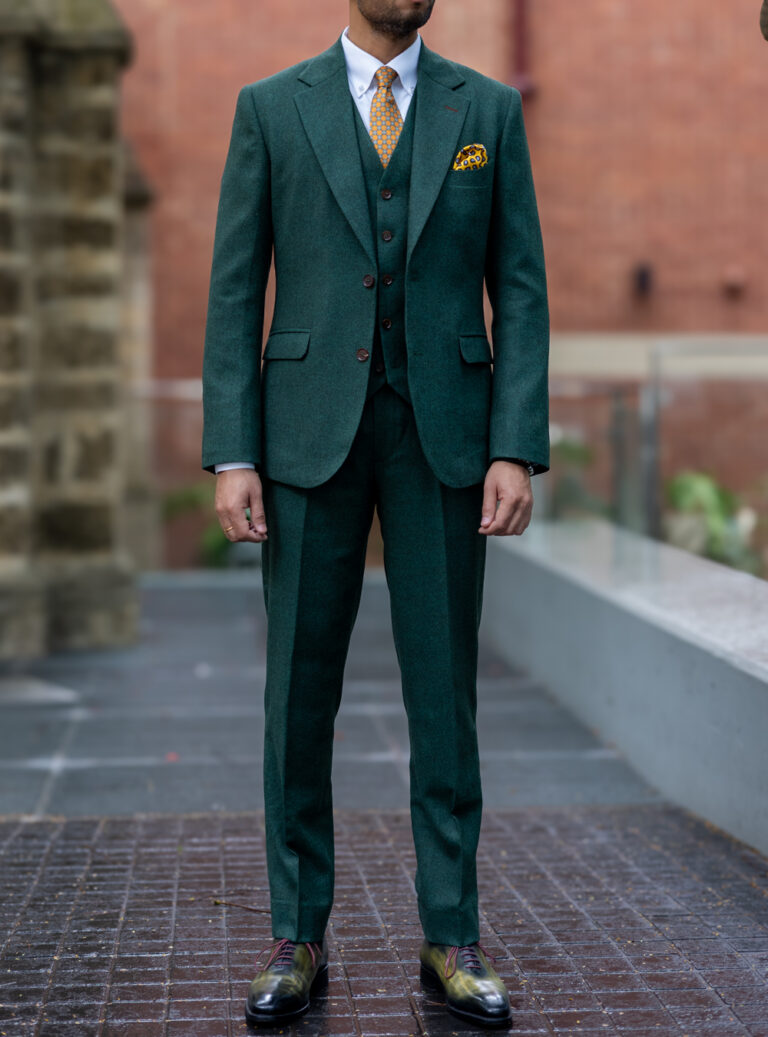 Forest green 3pc suit tailored for wedding
